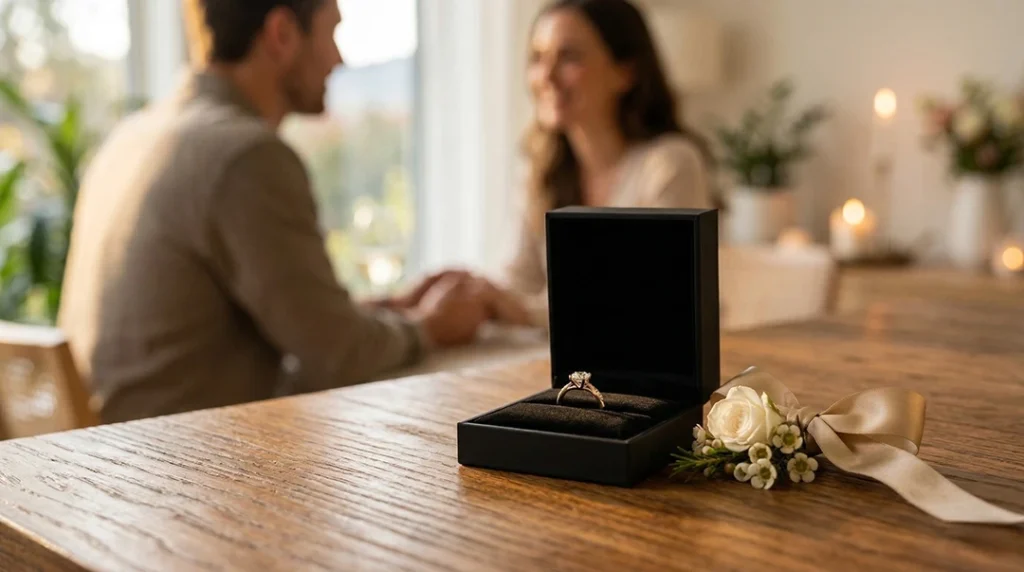 zlatni prsten u poklon kutiji kao simbol emotivnog poklona