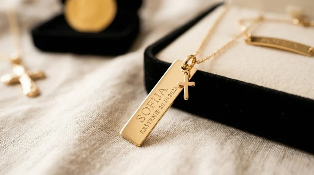 gravura ime datum krštenja na zlatnom nakitu